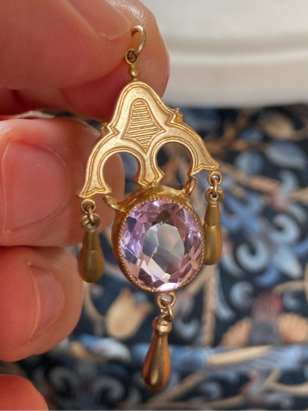 Antique Victorian Bezel-Set Natural Amethyst Gold-Filled Lavaliere Pendant